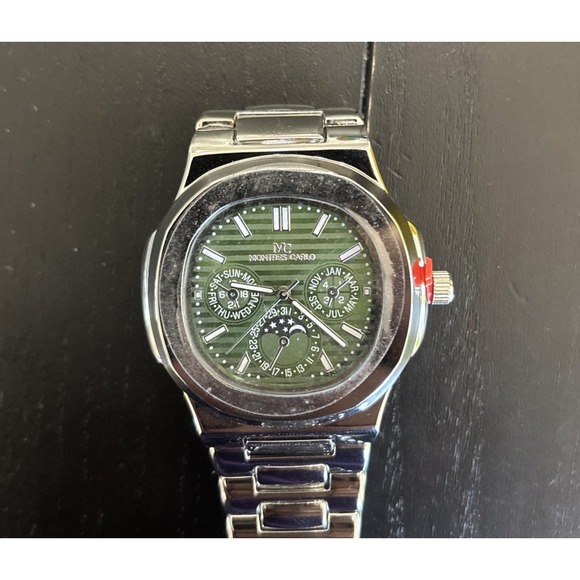 MC Other - MC Watches & Co Quartz Moon Phase Day/Date Month Green Dial Cushion Bracelet